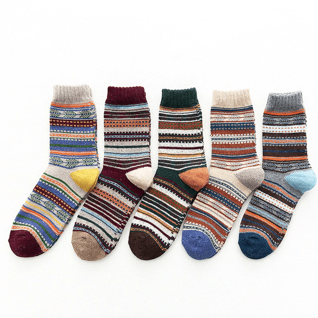 Wool Blend Winter Socks Scandinavian Pattern Crew Length