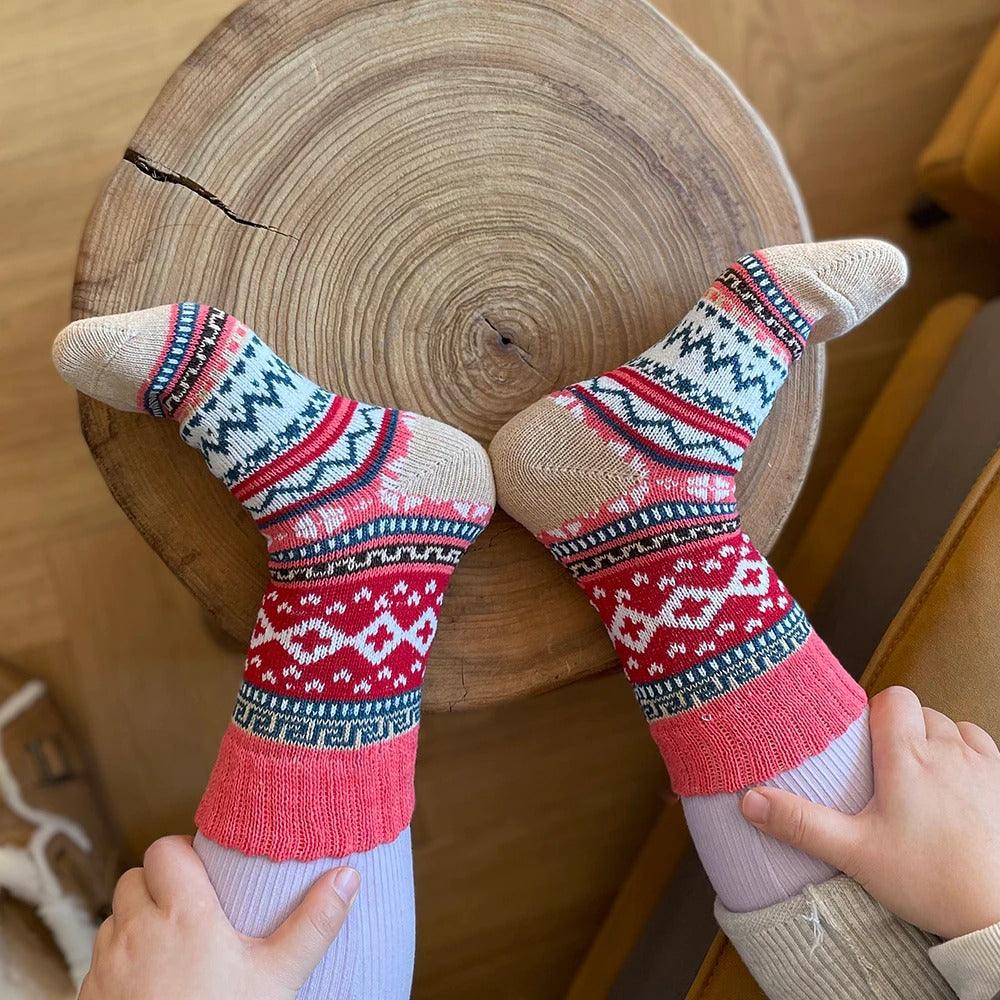 Wool Blend Winter Socks Scandinavian Pattern Crew Length