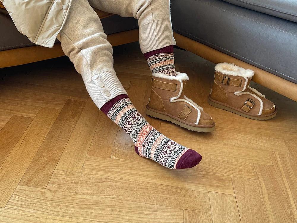 Wool Blend Winter Socks Scandinavian Pattern Crew Length