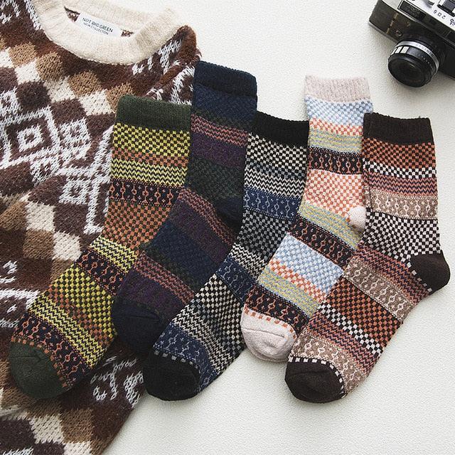 Wool Blend Winter Socks Scandinavian Pattern Crew Length