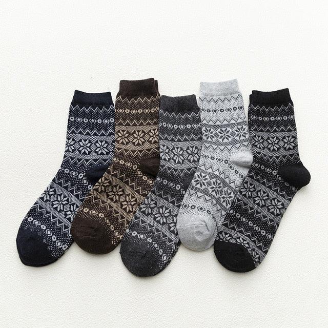 Wool Blend Winter Socks Scandinavian Pattern Crew Length