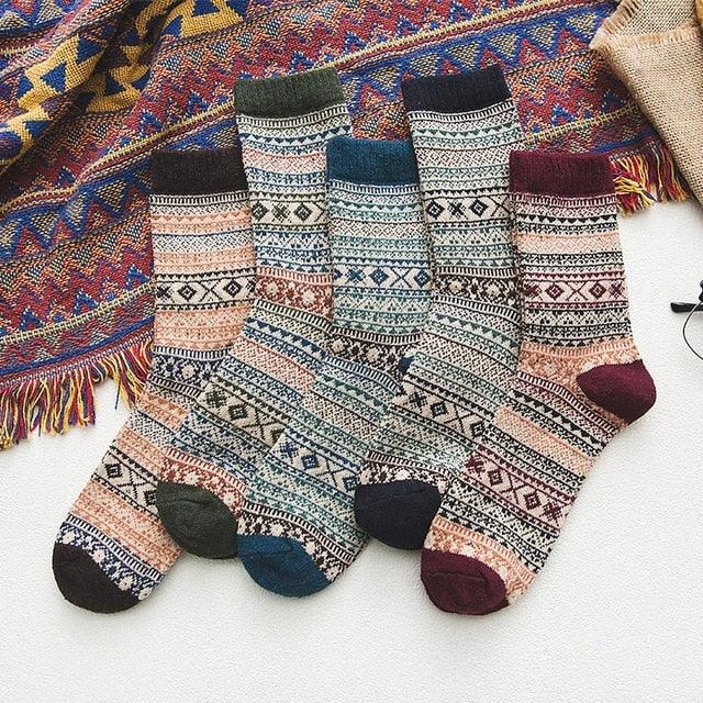 Wool Blend Winter Socks Scandinavian Pattern Crew Length