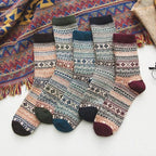 Wool Blend Winter Socks Scandinavian Pattern Crew Length