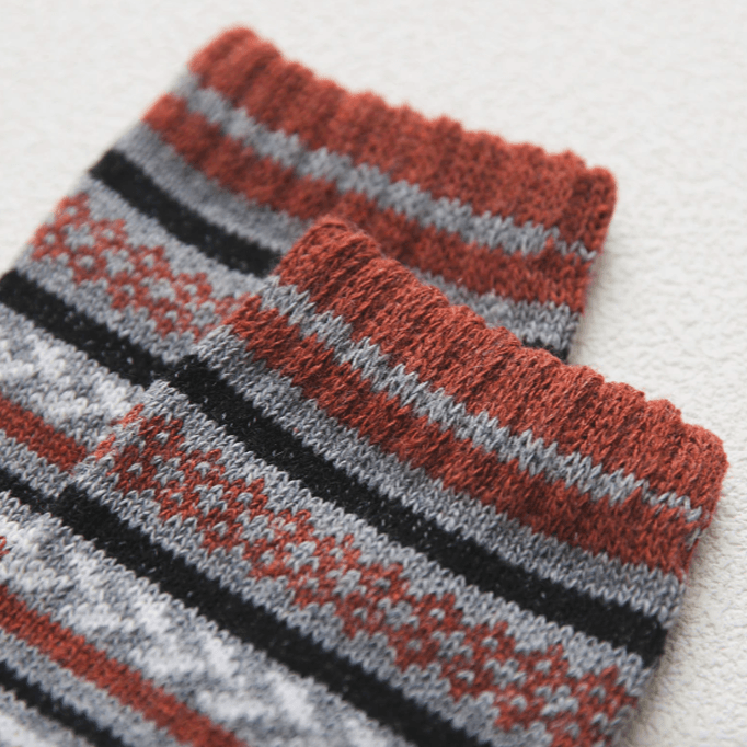 Wool Blend Winter Socks Scandinavian Pattern Crew Length