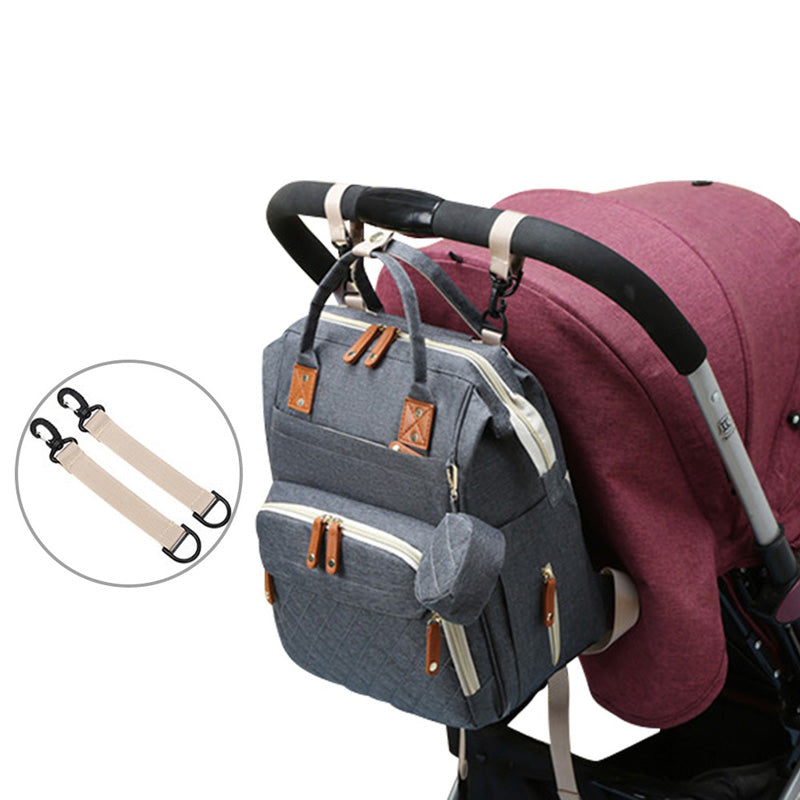 Diaper Backpack Quilted Large Capacity Baby Bag with Leather Accents
