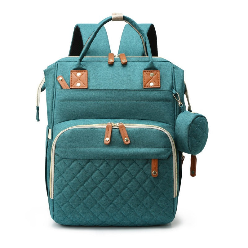 Diaper Backpack Quilted Large Capacity Baby Bag with Leather Accents