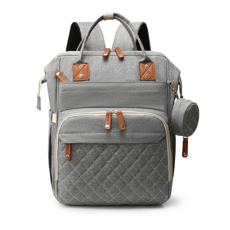 Diaper Backpack Quilted Large Capacity Baby Bag with Leather Accents