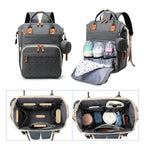 Diaper Backpack Quilted Large Capacity Baby Bag with Leather Accents