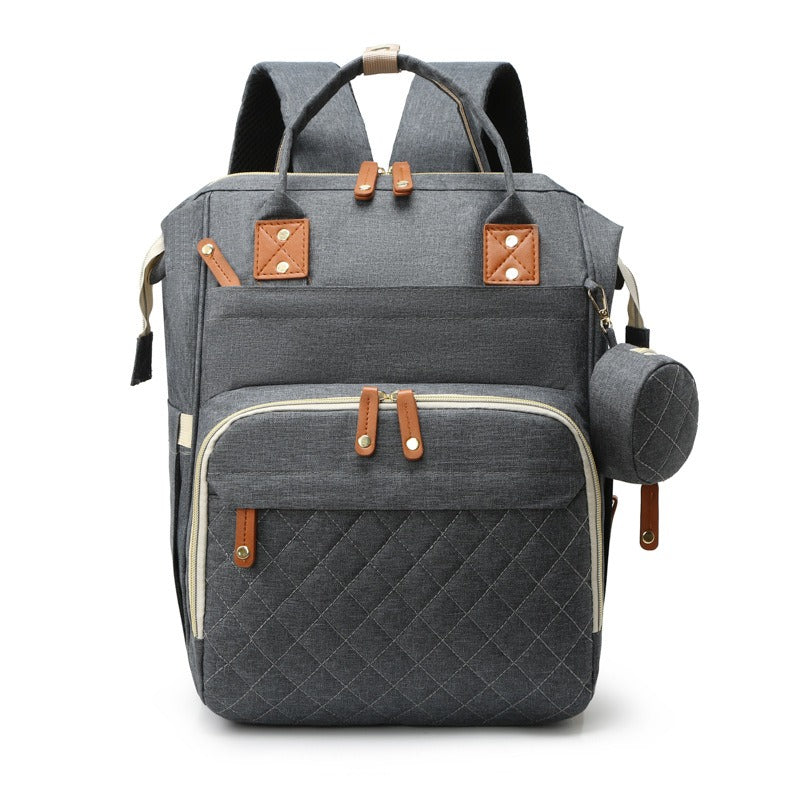 Diaper Backpack Quilted Large Capacity Baby Bag with Leather Accents