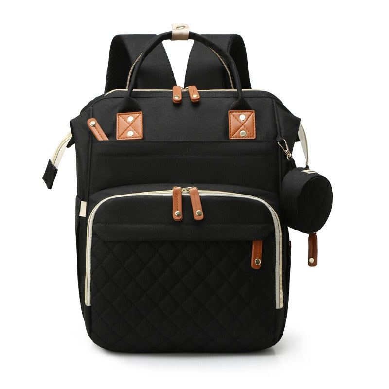 Diaper Backpack Quilted Large Capacity Baby Bag with Leather Accents