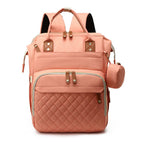 Diaper Backpack Quilted Large Capacity Baby Bag with Leather Accents
